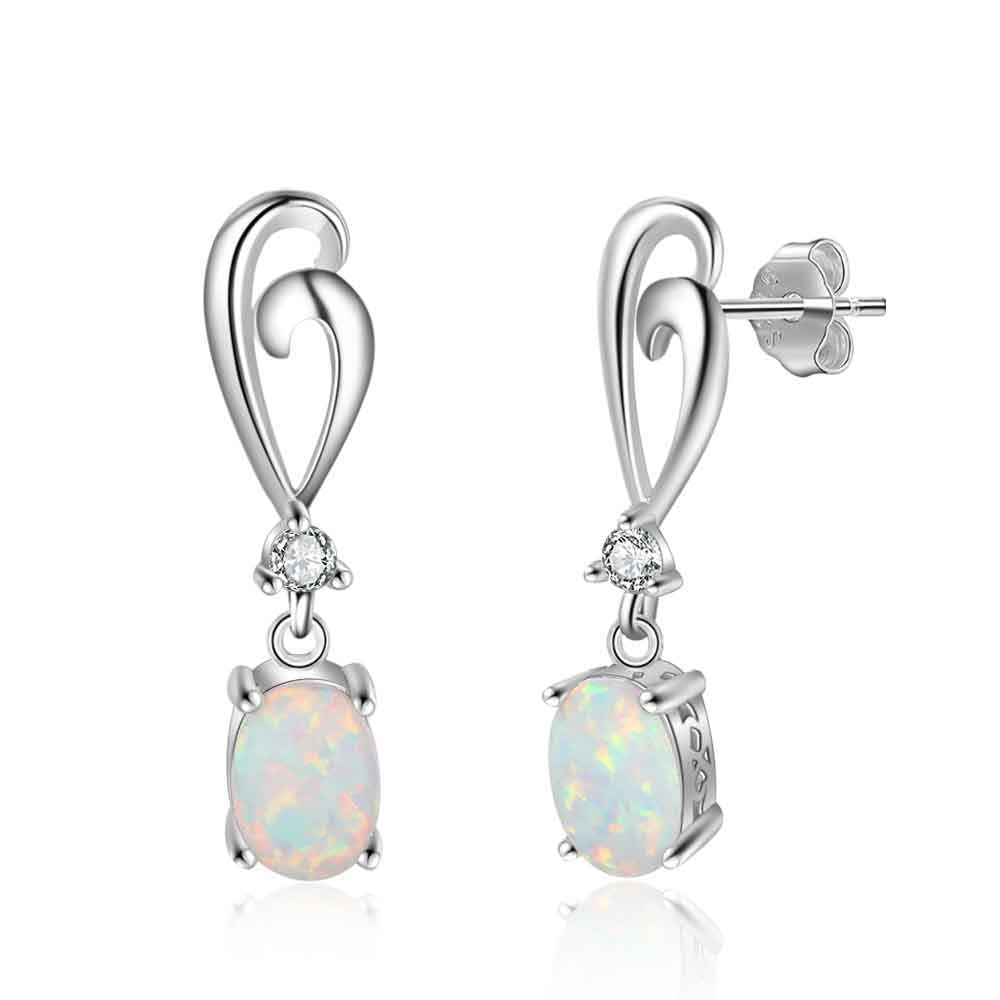 silver white opal drop earrings jewelery