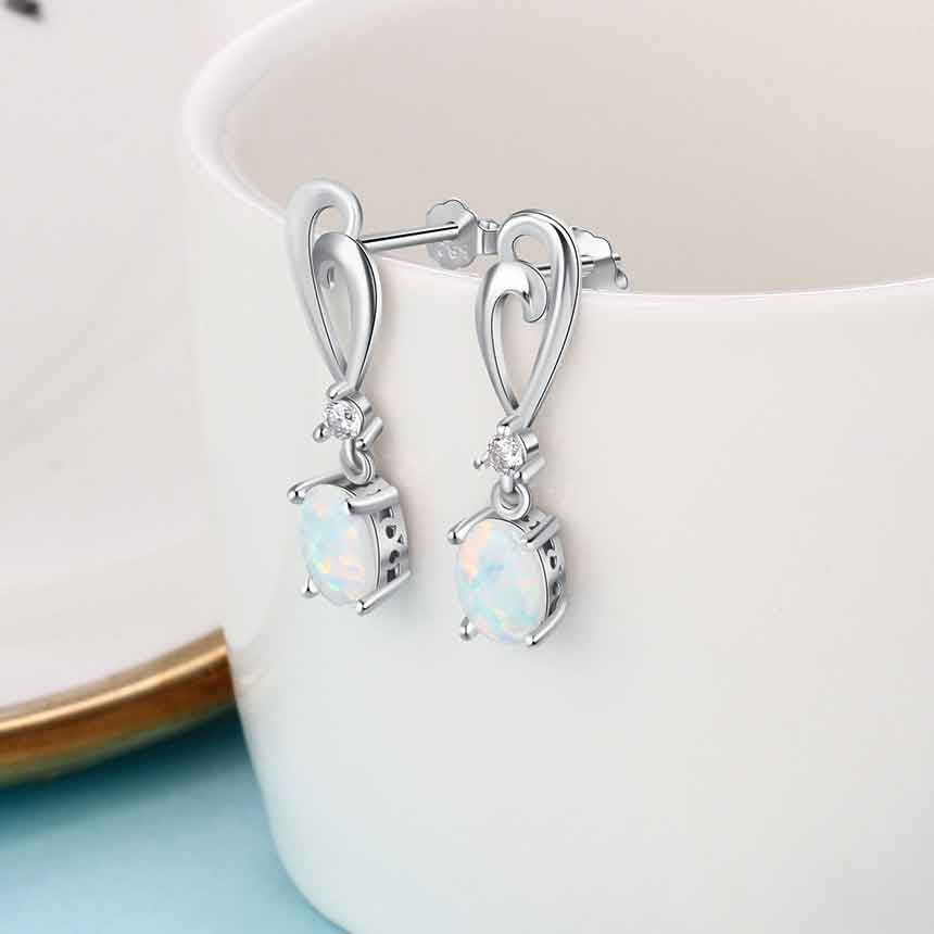silver white opal drop earrings jewelery