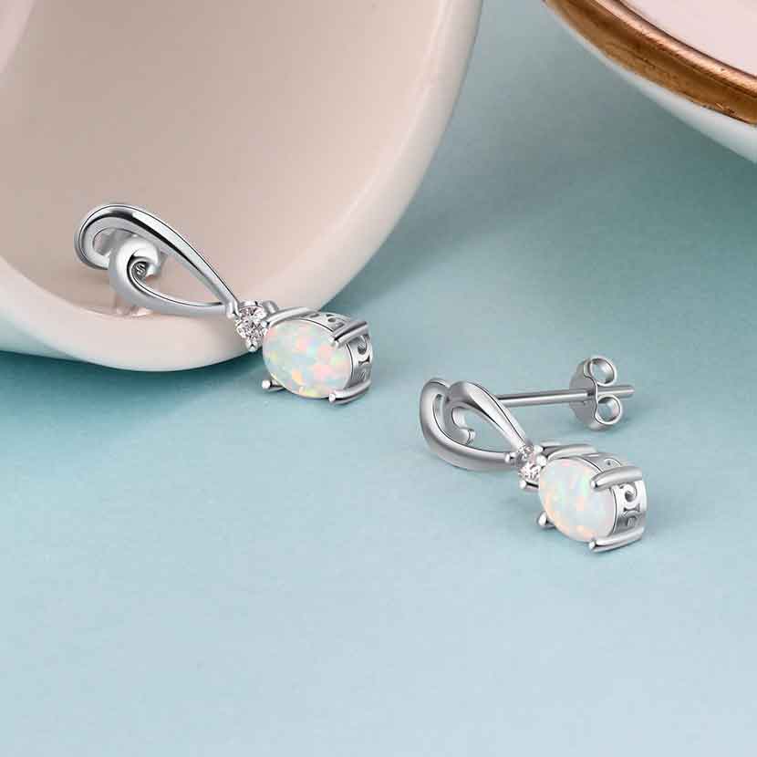 silver white opal drop earrings jewelery