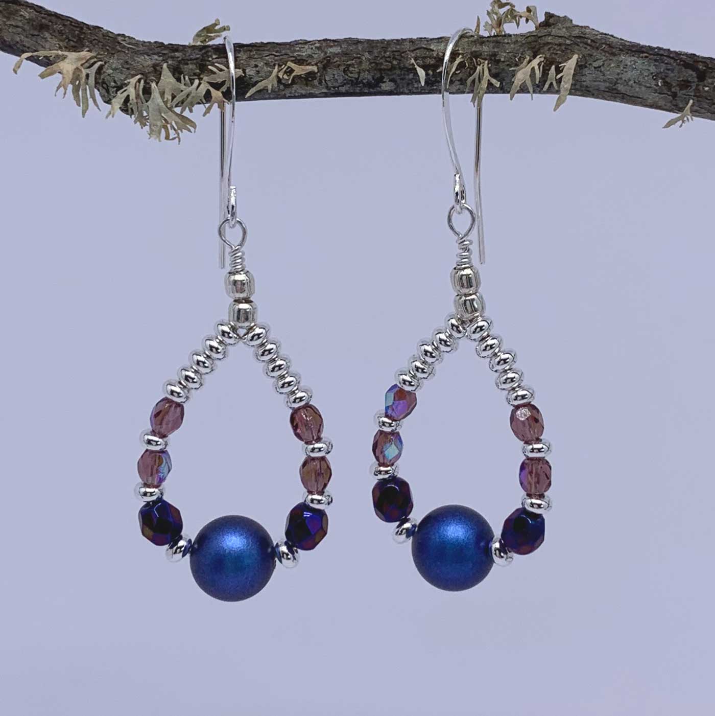 Silver Crystal Pearl Earrings Audrey (Blue)
