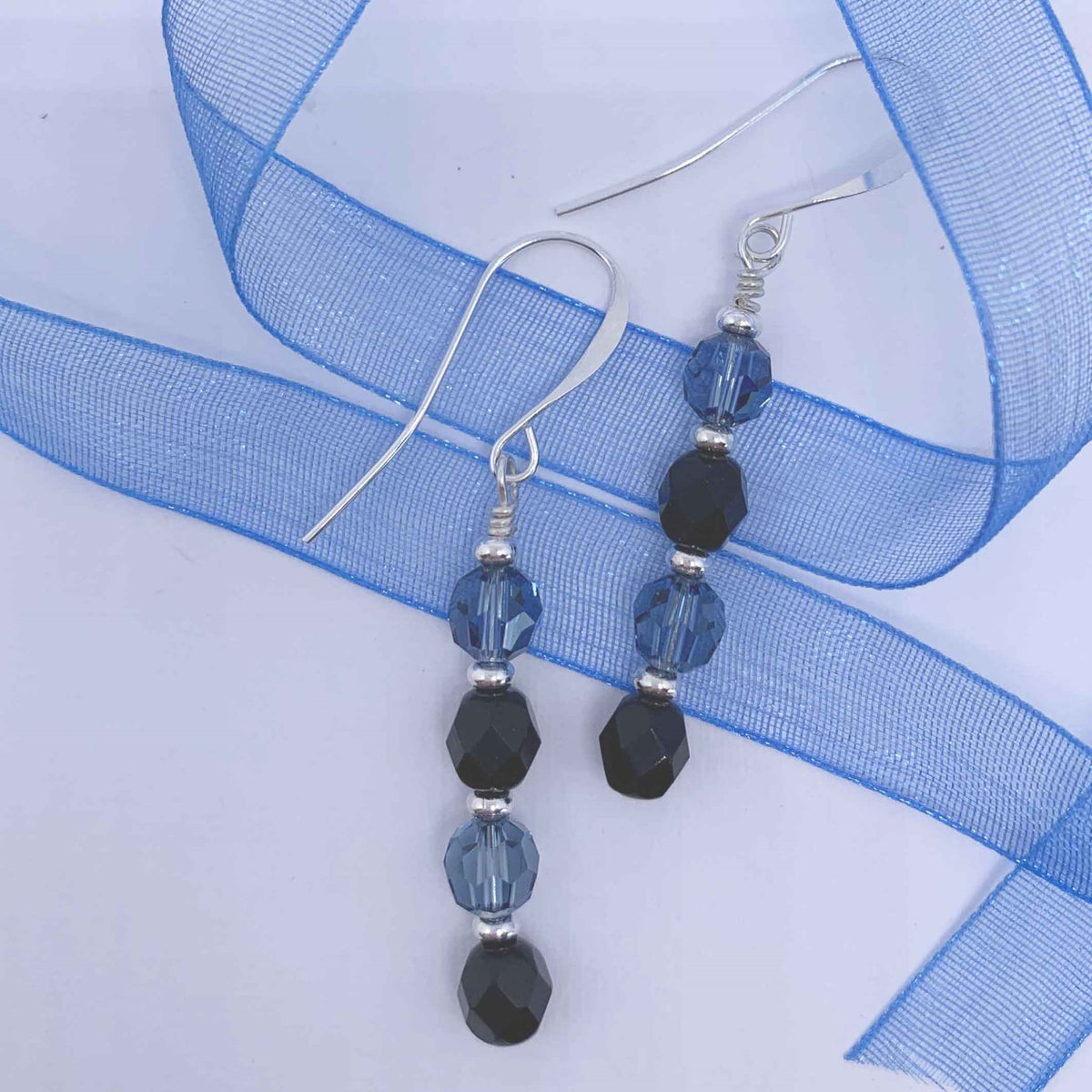 silver drop blue earrings jewellery frenelle nz