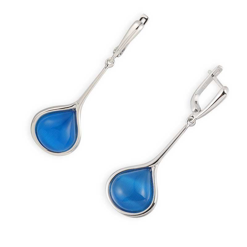 frenelle jewellery earrings silver blue drop huggies
