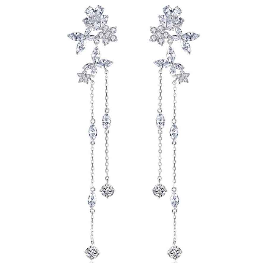 crystal silver tassel bridal earring