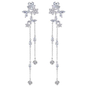 crystal silver tassel bridal earring