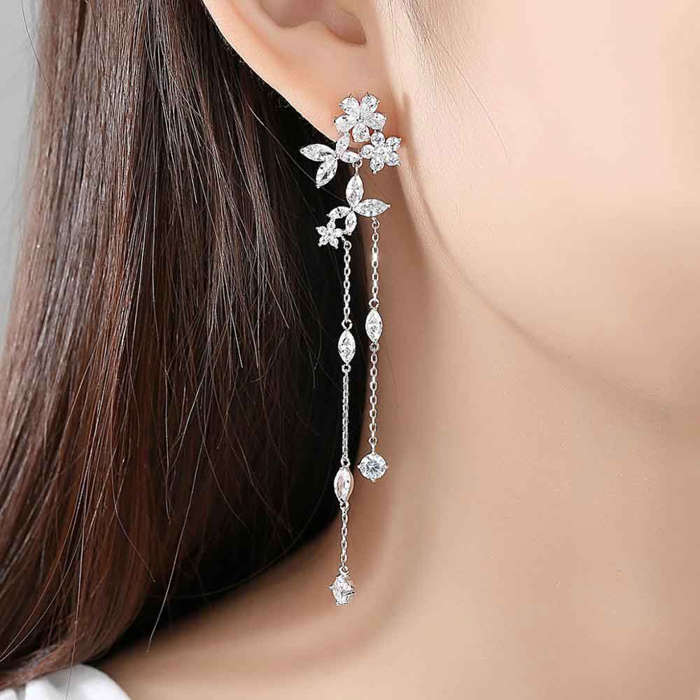Lara - Crystal Floral Drop Bridal Earrings | The White Collection
