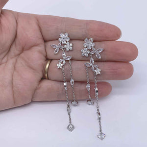 crystal silver tassel bridal earring