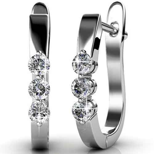 18K White Gold Crystal Huggie Earrings "Bella"