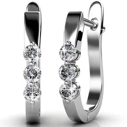 18K White Gold Premium Crystal Huggie Earrings "Bella"