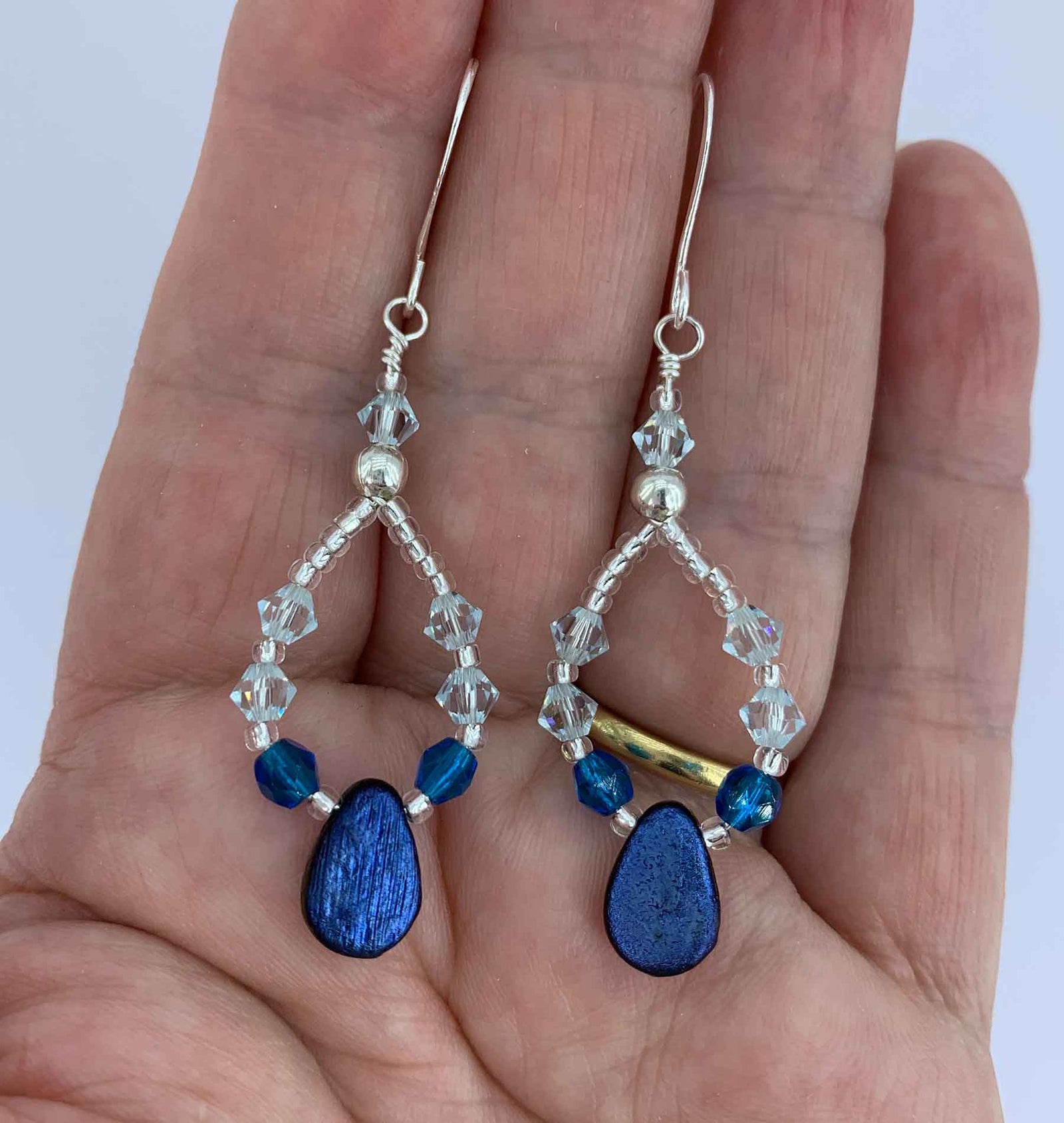 blue crystal silver drop earrings women