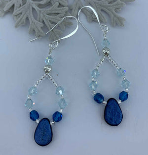 blue crystal silver drop earrings women