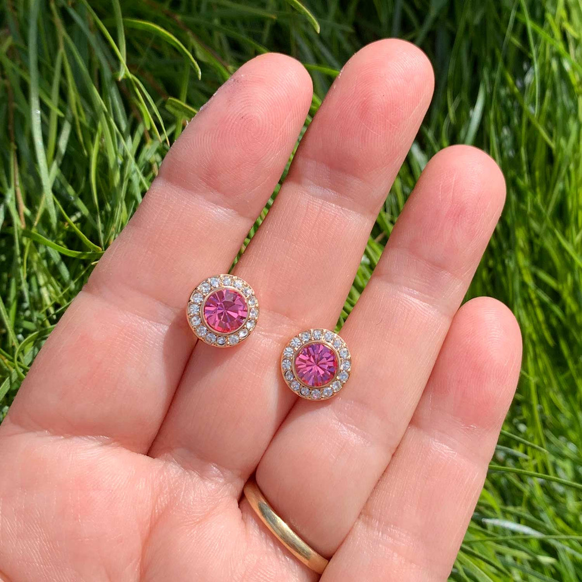 ROSE GOLD stud earring crystal pink for women