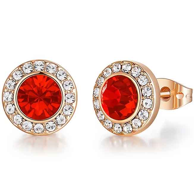 red crystal stud earrings rose gold
