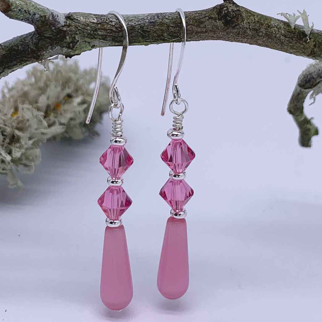 Pink Teardrop Center Dangle Earrings | Pageant Earrings | L&M Bling -  lmbling