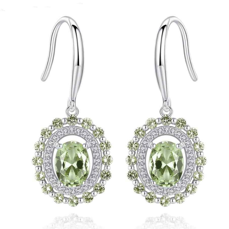 silver green crystal earrings