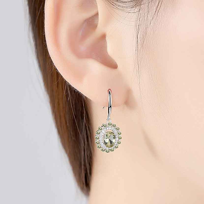 silver green crystal earrings