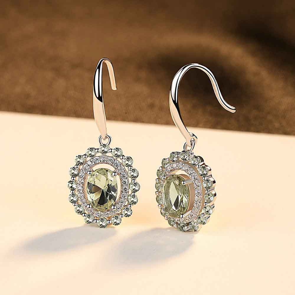 silver green crystal earrings
