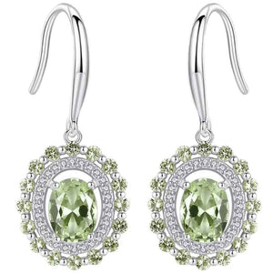silver green crystal earrings