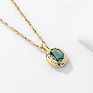 Gold necklace pendant green crystal