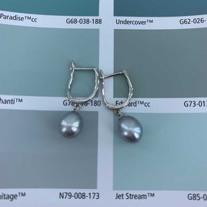 grey pearls silver huggie earrings