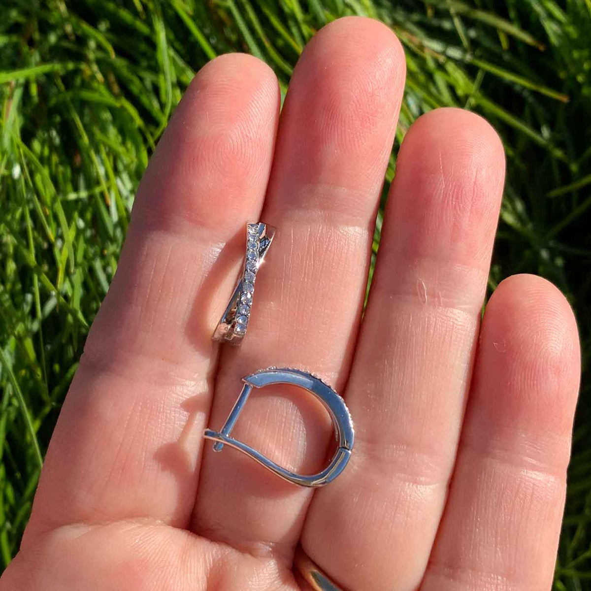 silver huggie premium crystal earrings