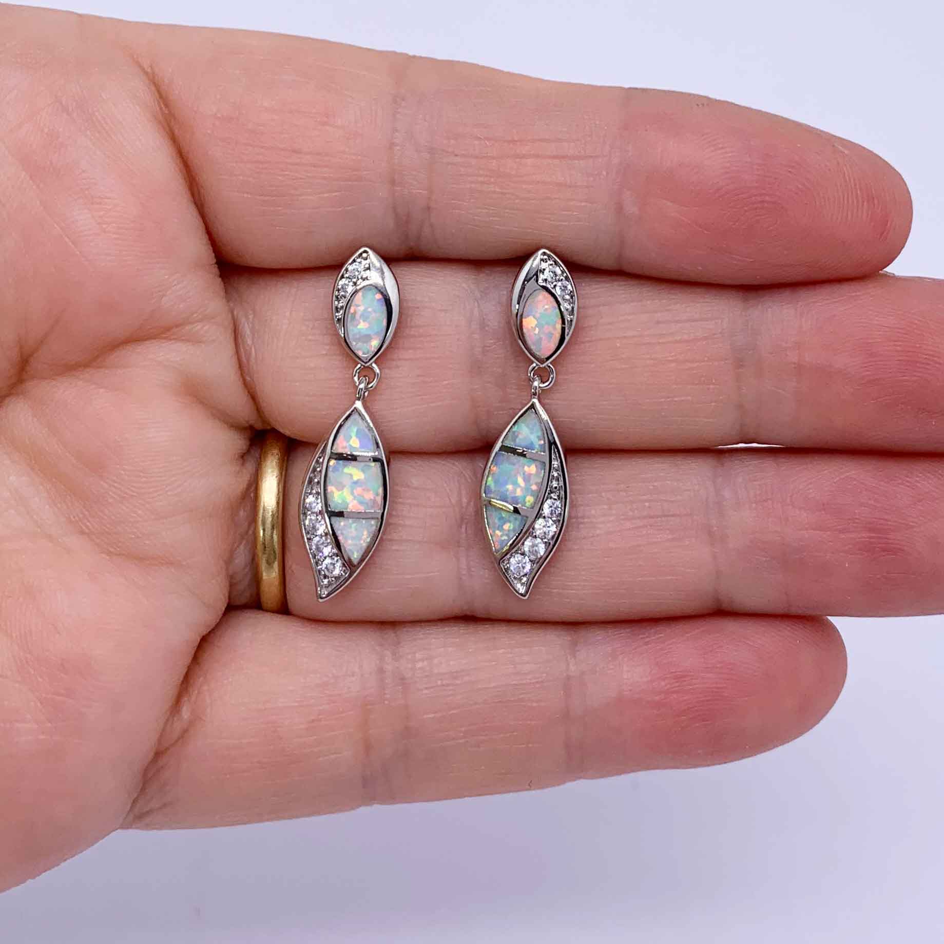 silver drop earrings opal jewellery women