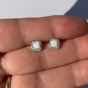 white opal silver stud earrings jewellery