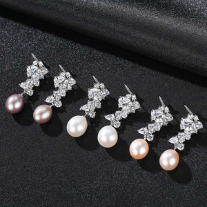 white pearl drop silver earrings bridal