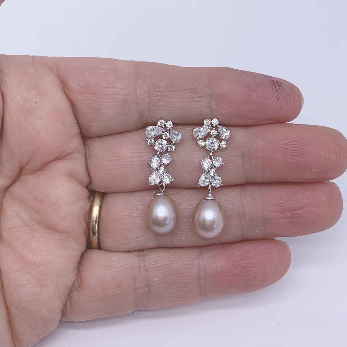silver pearl drop bridal earrings