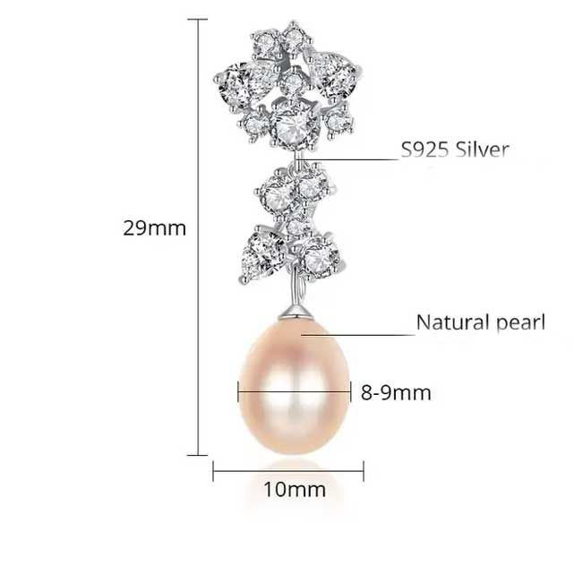 peach pearl silver drop earrings