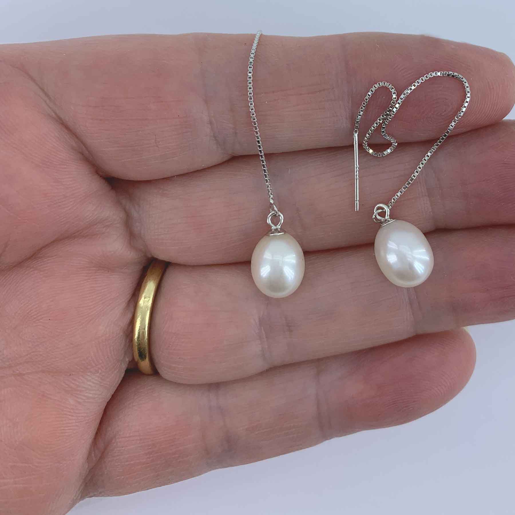925 Sterling Silver Threader Earrings with AAA Grade Pearls Clara (W