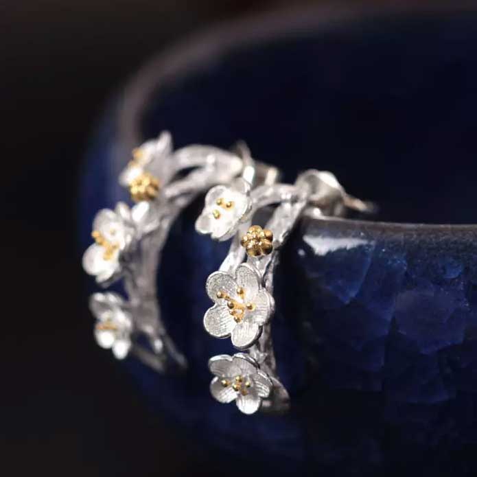 clematis flower silver earrings jewellery