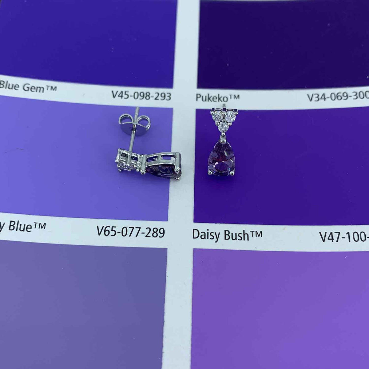 alexandrite crystal silver drop earrings