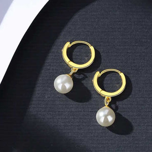 white gold pearl huggie earrings