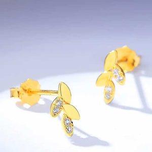 gold stud earrings leaves
