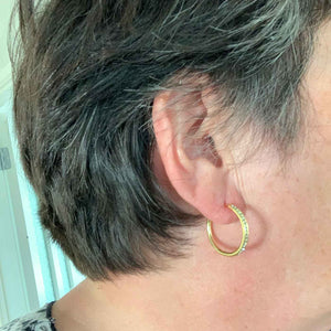gold hoop crystal earrings for women on ear