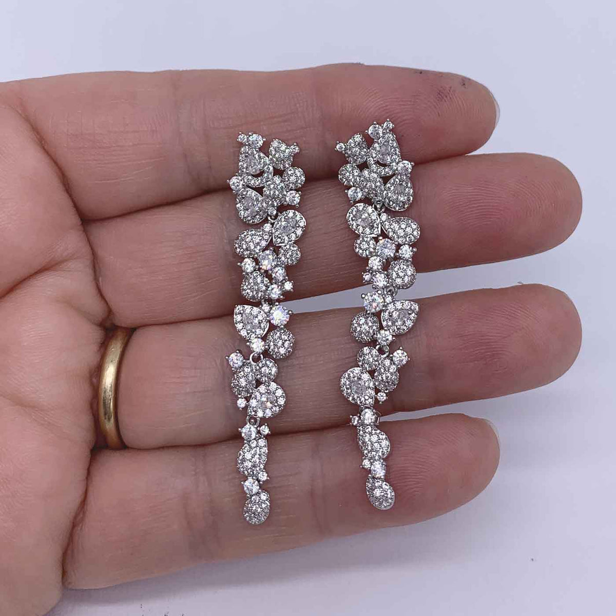 long silver crystal bridal earrings