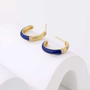 gold hoop blue enamel earrings women