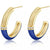 gold hoop blue enamel earrings women