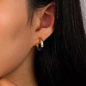 gold hoop blue enamel earrings women