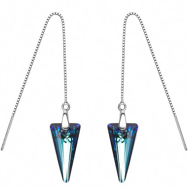 silver blue crystal threader earrings for women