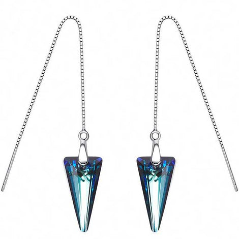 silver blue crystal threader earrings for women