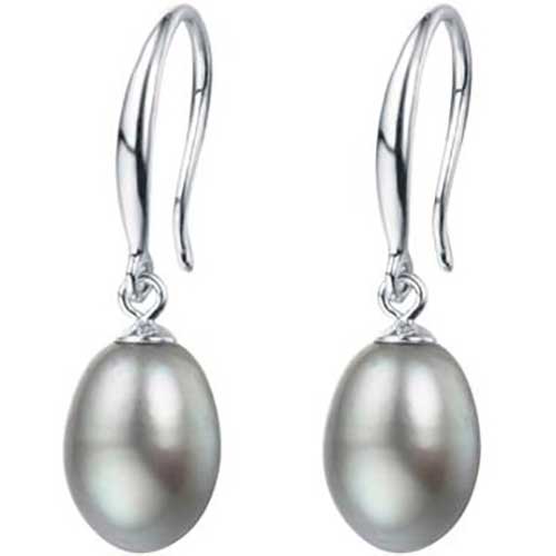 silver grey pearl drop earrings