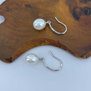 white pearl silver earring drop