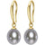 gold drop earrings grey pearls