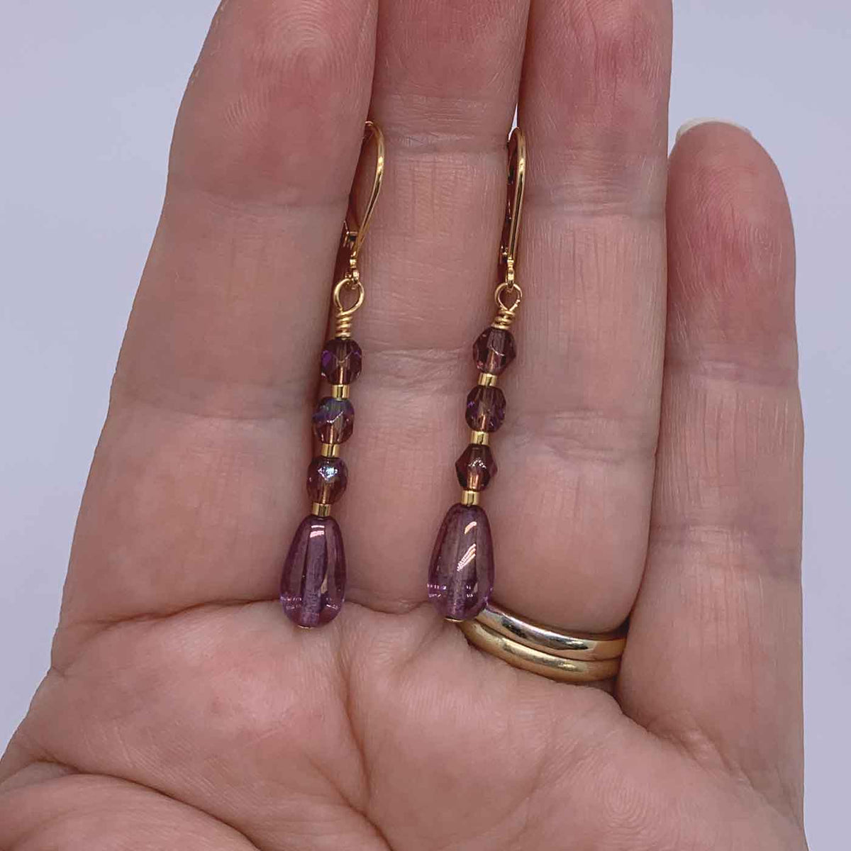 fire polished mauve and gold earrings jewellery women