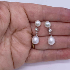 white pearl silver drop crystal earring