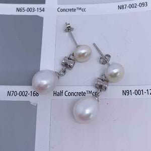 white pearl silver drop crystal earring
