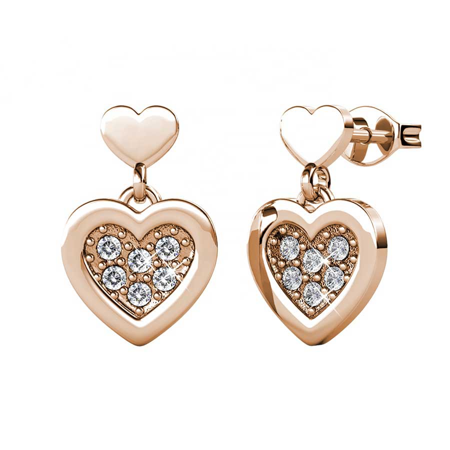 rose gold heart crystal dangle earrings for women