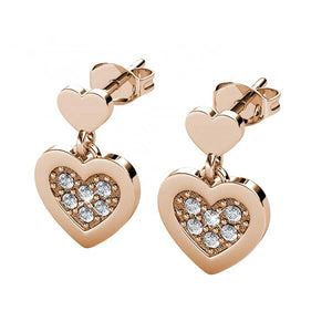 rose gold heart crystal dangle earrings for women