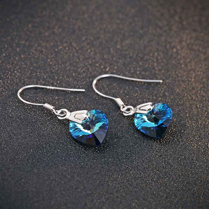 blue heart crystal earrings